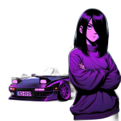 car, jacket, face, creature, anime, pixel art, concept art, vaporwave transparent PNG cut-out