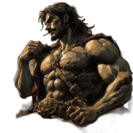 comic book art, concept art, fantasy art, photorealistic, muscular, man, beard, wearing transparent PNG cut-out