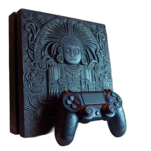3d render, playstation, gaming, console, tribal-themed, design, matching, controller transparent PNG cut-out