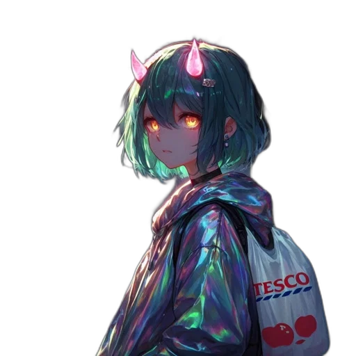jacket, dress, mask, creature, vaporwave, cyberpunk, anime, pixel art transparent PNG cut-out
