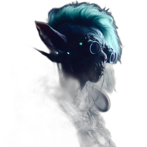 mask, dragon, staff, creature, concept art, fantasy art, cyberpunk, 3d render transparent PNG cut-out