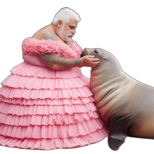 dress, creature, animal, vaporwave, underwater, elderly, man, pink transparent PNG cut-out