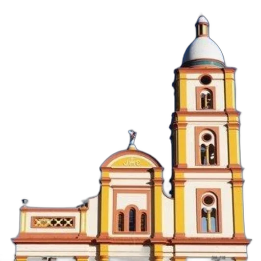 building, 3d render, photorealistic, concept art, pixel art, colorful, church, blue transparent PNG cut-out