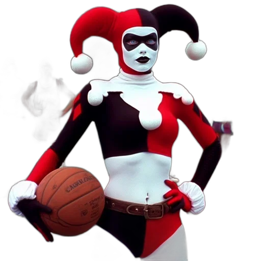 concept art, 3d render, comic book art, woman, dressed, harley, quinn, stands transparent PNG cut-out