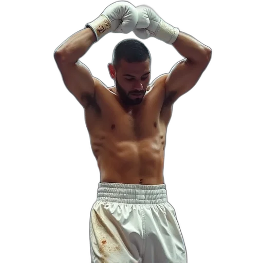 professional, boxer, defensive, position, his, arms, raised, head transparent PNG cut-out