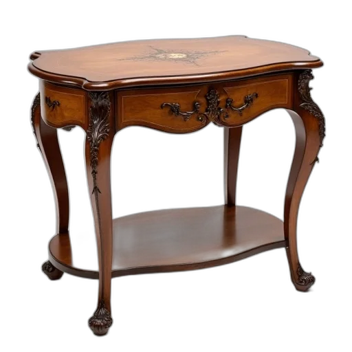 furniture, wooden, table, curved, top, straight, lower, shelf transparent PNG cut-out