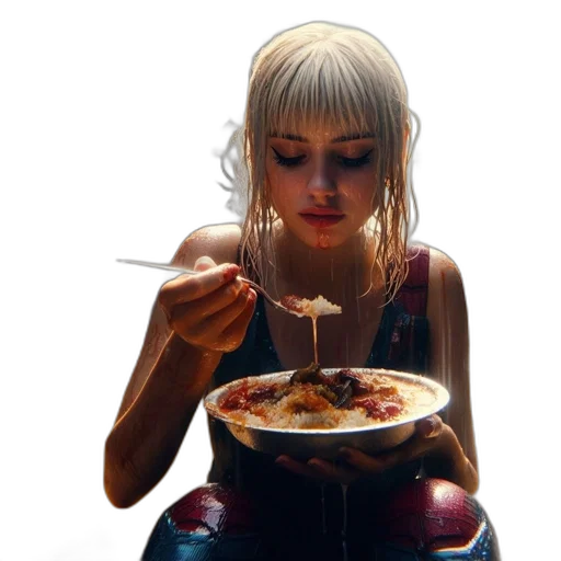 food, robot, jewelry, face, concept art, comic book art, cyberpunk, photorealistic transparent PNG cut-out