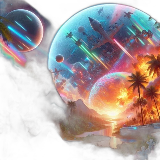concept art, vaporwave, fantasy art, cyberpunk, outer space, colorful, vibrant, landscape transparent PNG cut-out