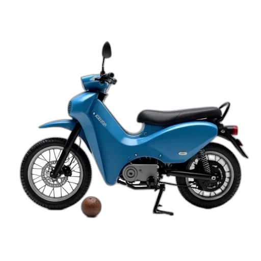 3d render, photorealistic, blue, electric, motorcycle, black, seat, battery transparent PNG cut-out