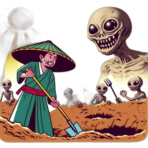 staff, concept art, comic book art, pixel art, outer space, old-time, japanese, farmer transparent PNG cut-out