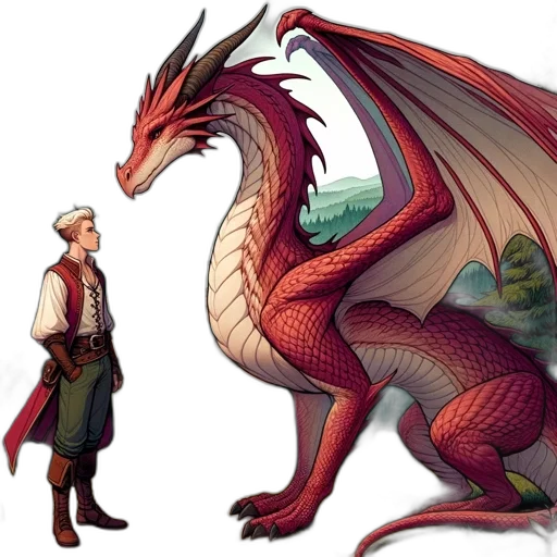 dragon, concept art, fantasy art, pixel art, comic book art, red, rests, beside transparent PNG cut-out