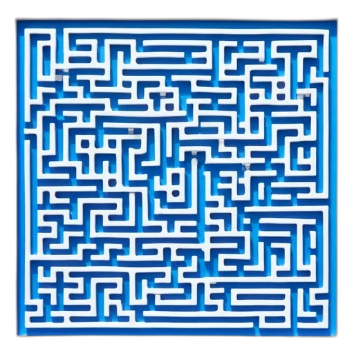 robot, furniture, jewelry, pixel art, blue, complex, maze, white transparent PNG cut-out