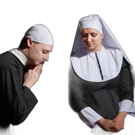 jacket, hat, dress, 3d render, concept art, two, individuals, religious transparent PNG cut-out