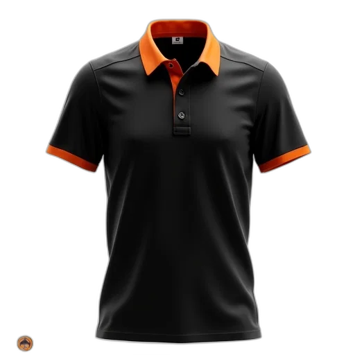 staff, 3d render, photorealistic, black, orange, polo, shirt, collar transparent PNG cut-out
