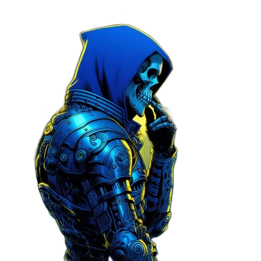 mask, robot, jacket, face, comic book art, concept art, cyberpunk, 3d render transparent PNG cut-out