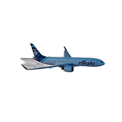 3d render, photorealistic, alaska, airlines, airplane, flying, above, clouds transparent PNG cut-out