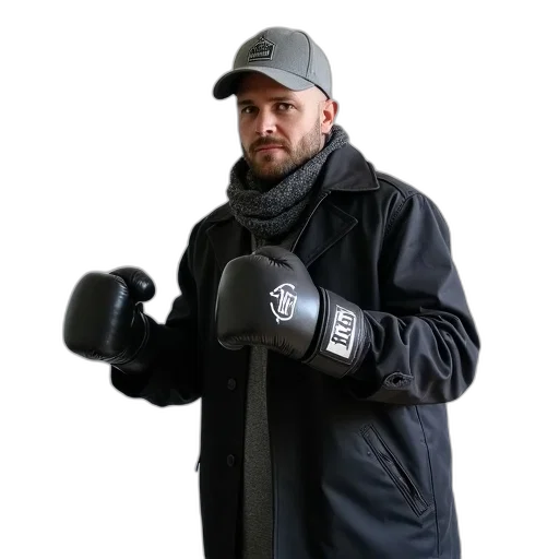 jacket, staff, weapon, hat, man, wearing, dark, gray transparent PNG cut-out