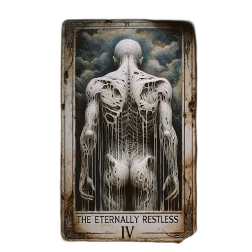 concept art, fantasy art, tarot, card, titled, eternally, restless, featuring transparent PNG cut-out