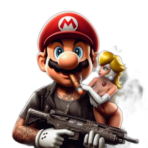 weapon, animal, concept art, pixel art, 3d render, photorealistic, mario, princess transparent PNG cut-out