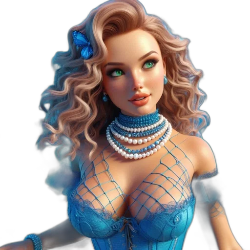 jewelry, dress, crown, fantasy art, 3d render, concept art, photorealistic, blue transparent PNG cut-out