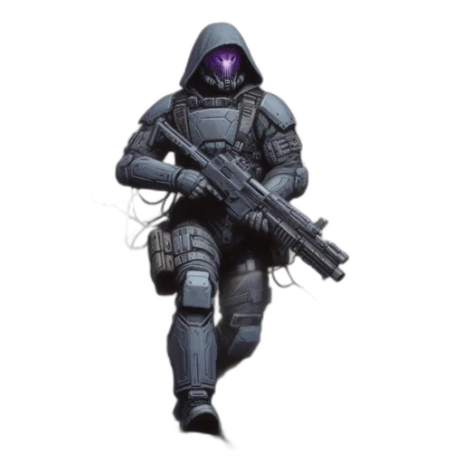 weapon, jacket, robot, mask, concept art, cyberpunk, pixel art, fantasy art transparent PNG cut-out