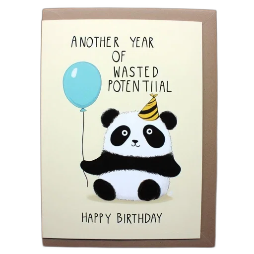 illustration, panda, wearing, party, hat, holds, blue, balloon transparent PNG cut-out