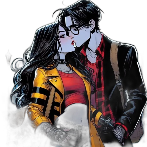 comic book art, concept art, cartoon, evening, setting, couple, shares, warm transparent PNG cut-out