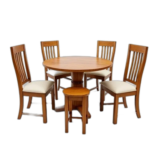 furniture, food, 3d render, wooden, dining, table, set, four transparent PNG cut-out
