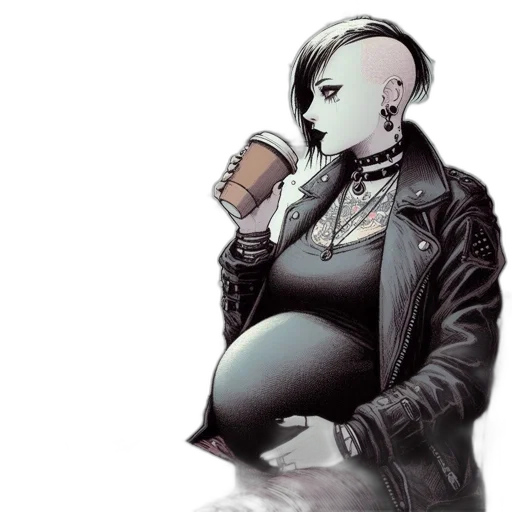 cyberpunk, concept art, comic book art, fantasy art, person, shaved, head, dark transparent PNG cut-out
