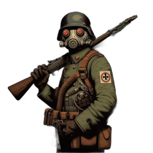 weapon, mask, robot, jacket, concept art, pixel art, comic book art, fantasy art transparent PNG cut-out