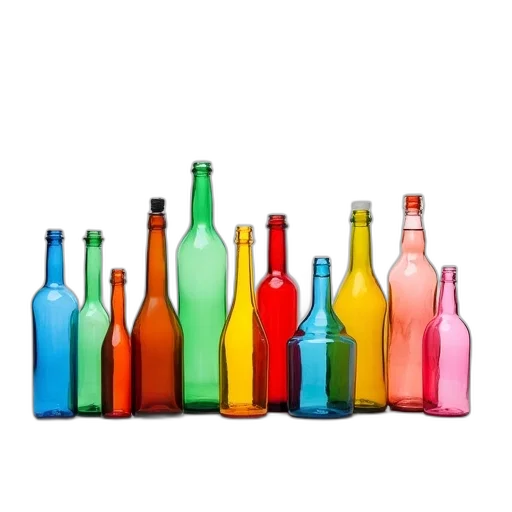bottle, 3d render, photorealistic, colorful, neon, collection, glass, bottles transparent PNG cut-out