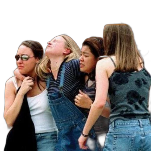 jacket, jewelry, group, four, women, stand, together, one transparent PNG cut-out
