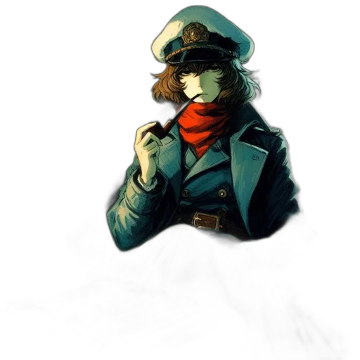 hat, staff, jacket, face, concept art, pixel art, comic book art, fantasy art transparent PNG cut-out