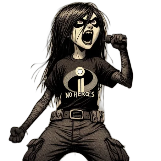 comic book art, cartoon, concept art, female, character, singer, shown, passionately transparent PNG cut-out