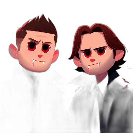 concept art, cartoon, pixel art, 3d render, red, two, vampiric, characters transparent PNG cut-out