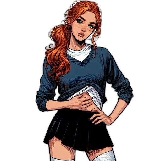 comic book art, concept art, cartoon, pixel art, confident, digitally, illustrated, female transparent PNG cut-out