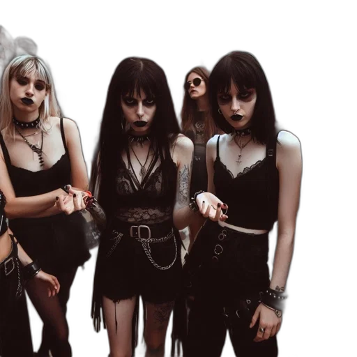 dark, intensely, dramatic, outdoor, gathering, features, individuals, wearing transparent PNG cut-out