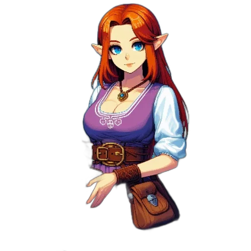 staff, dress, jewelry, face, pixel art, fantasy art, concept art, 3d render transparent PNG cut-out