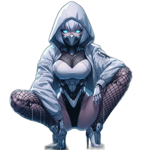 robot, mask, jacket, concept art, comic book art, cyberpunk, fantasy art, blue transparent PNG cut-out