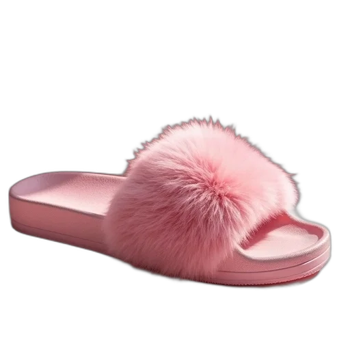 shoes, hat, animal, pink, fur, slides, coach transparent PNG cut-out