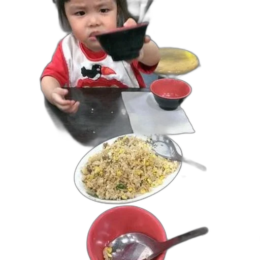 food, weapon, staff, child, red, shirt, black, cat transparent PNG cut-out
