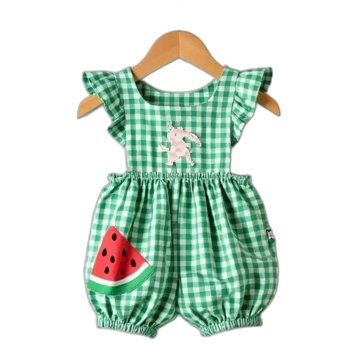 dress, green, girls, gingham transparent PNG cut-out