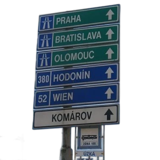 sign, directions, prague, bratislava, olomouc, hodonin, vienna, komarov transparent PNG cut-out