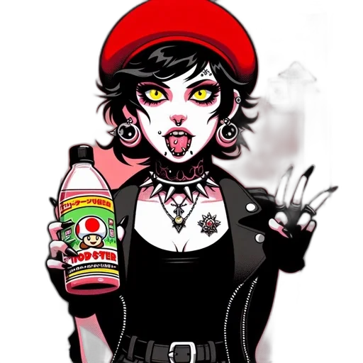 cartoon, comic book art, pixel art, concept art, red, animated, goth, character transparent PNG cut-out