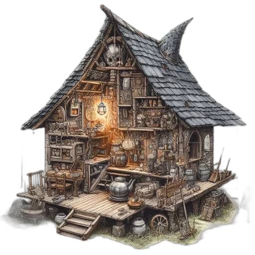 building, furniture, concept art, fantasy art, 3d render, watercolor, night, fog transparent PNG cut-out