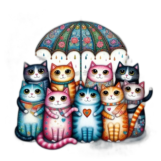 umbrella, concept art, oil painting, watercolor, fantasy art, rain, snow, colorful transparent PNG cut-out