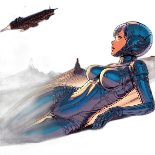 robot, dress, concept art, comic book art, fantasy art, watercolor, outer space, underwater transparent PNG cut-out