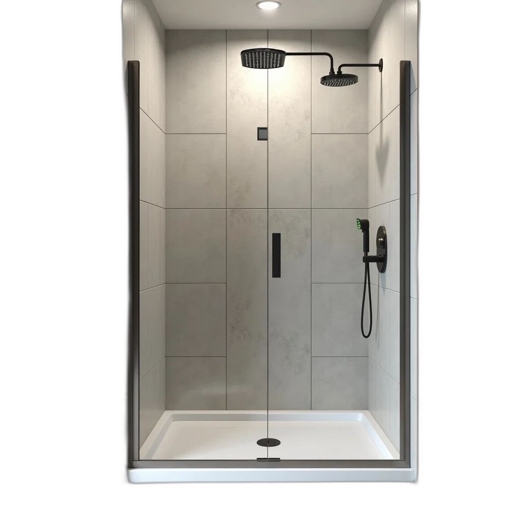 3d render, photorealistic, monochrome, modern, shower, stall, glass, door transparent PNG cut-out