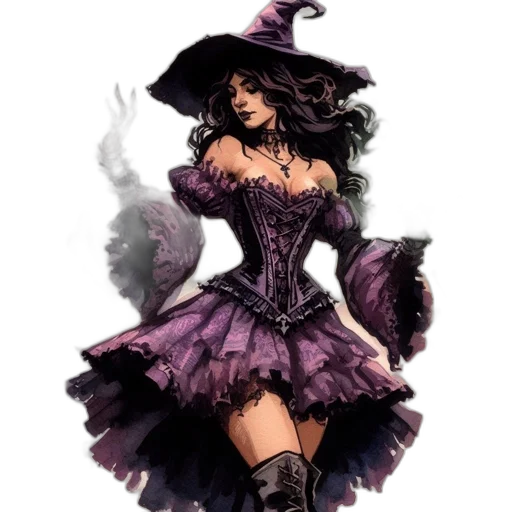 dress, hat, fantasy art, concept art, comic book art, pixel art, dark, monochrome transparent PNG cut-out