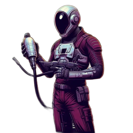 robot, staff, weapon, comic book art, concept art, cyberpunk, pixel art, outer space transparent PNG cut-out